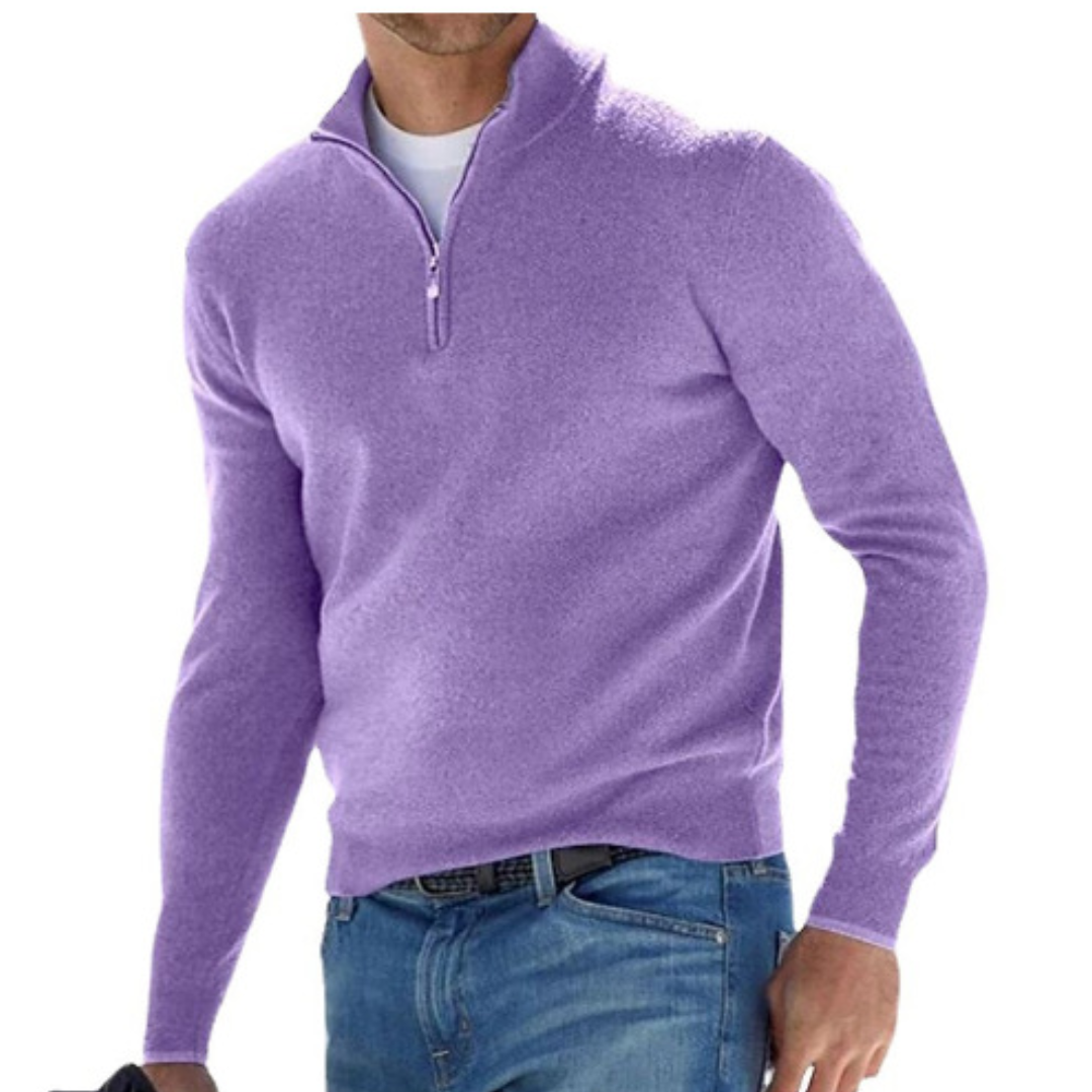 Men's slim fit zip neck stand collar jumper, view 7