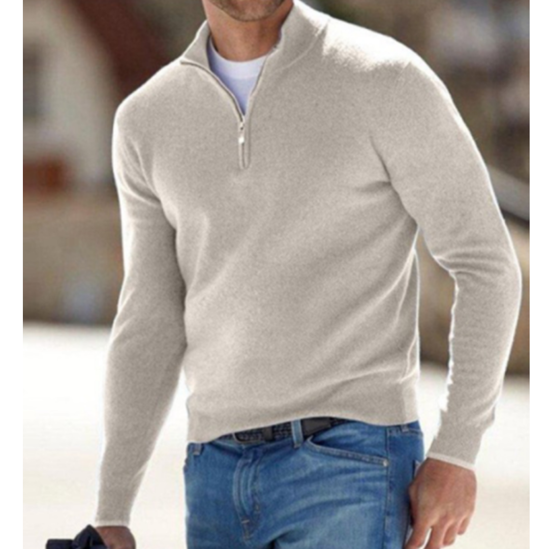 Men's slim fit zip neck stand collar jumper, view 9