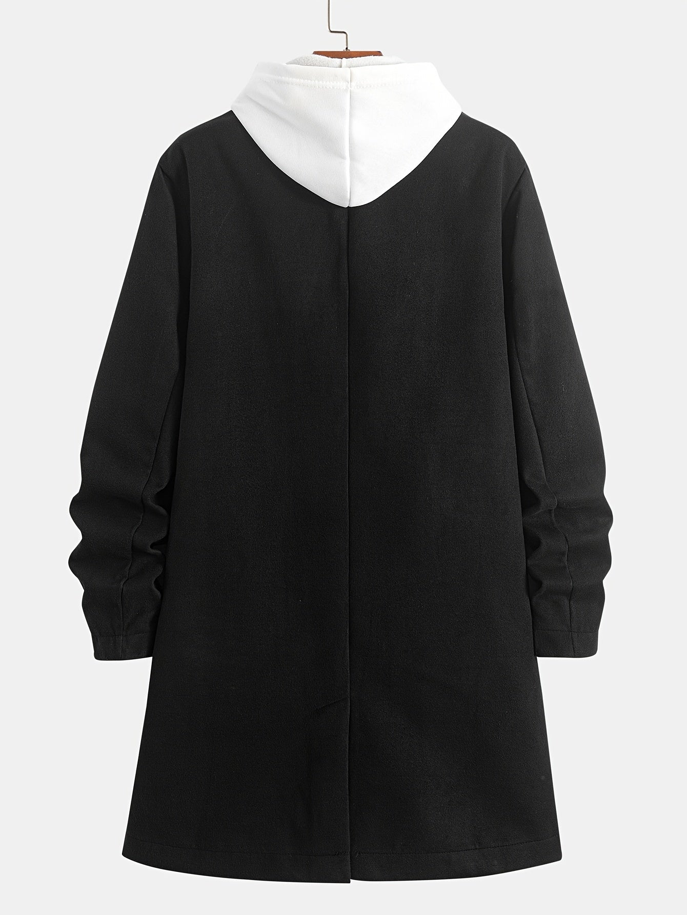 Men's double breasted winter trench coat, back view
