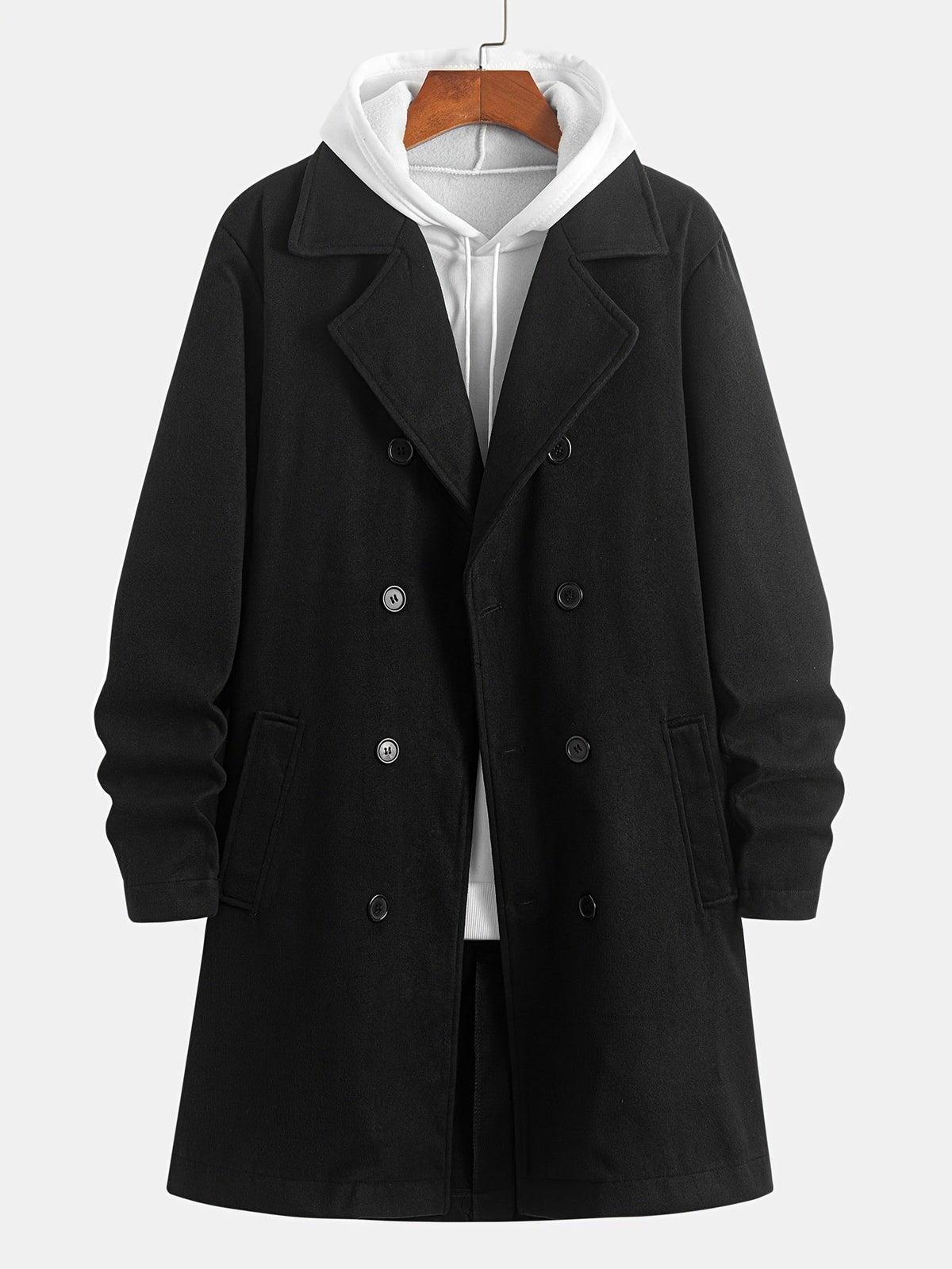 Men's double breasted winter trench coat, detail