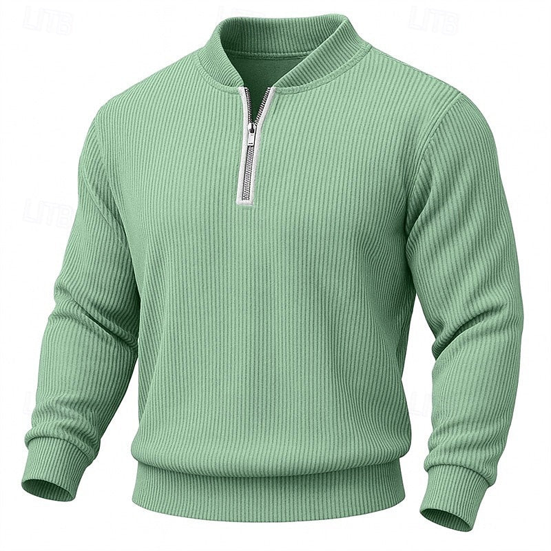 Men's ribbed stand collar quarter zip pullover