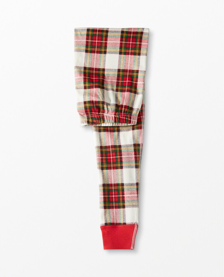 Matching family Christmas pyjamas in red and cream tartan check with red ribbed cuffs - view 12