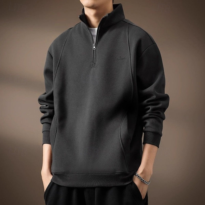 Men's classic quarter zip sweatshirt, side view