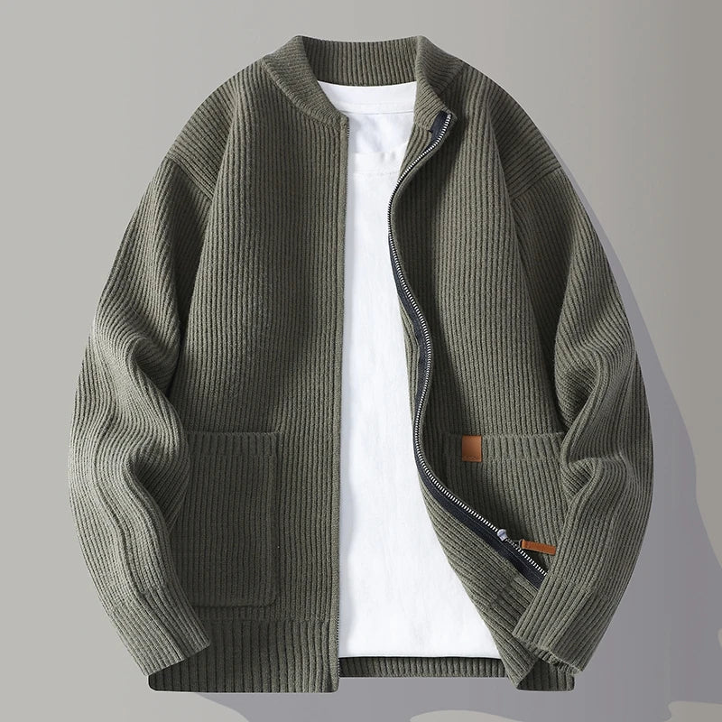 Men's ribbed oversized open cardigan, back view