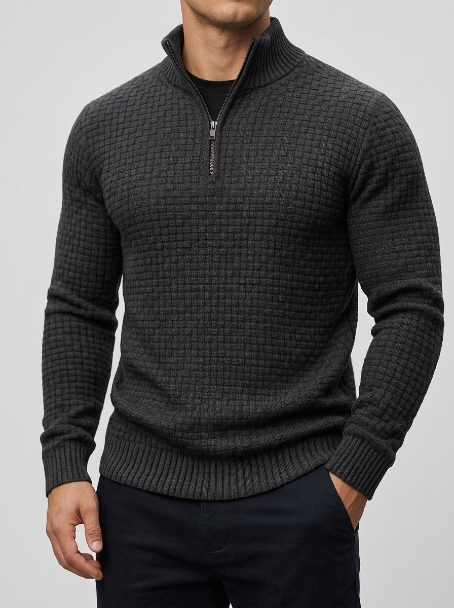 Men's wool blend waffle quarter zip jumper, view 8