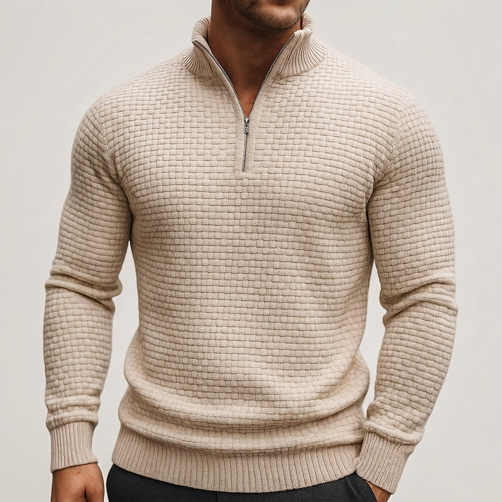 Men's wool blend waffle quarter zip jumper