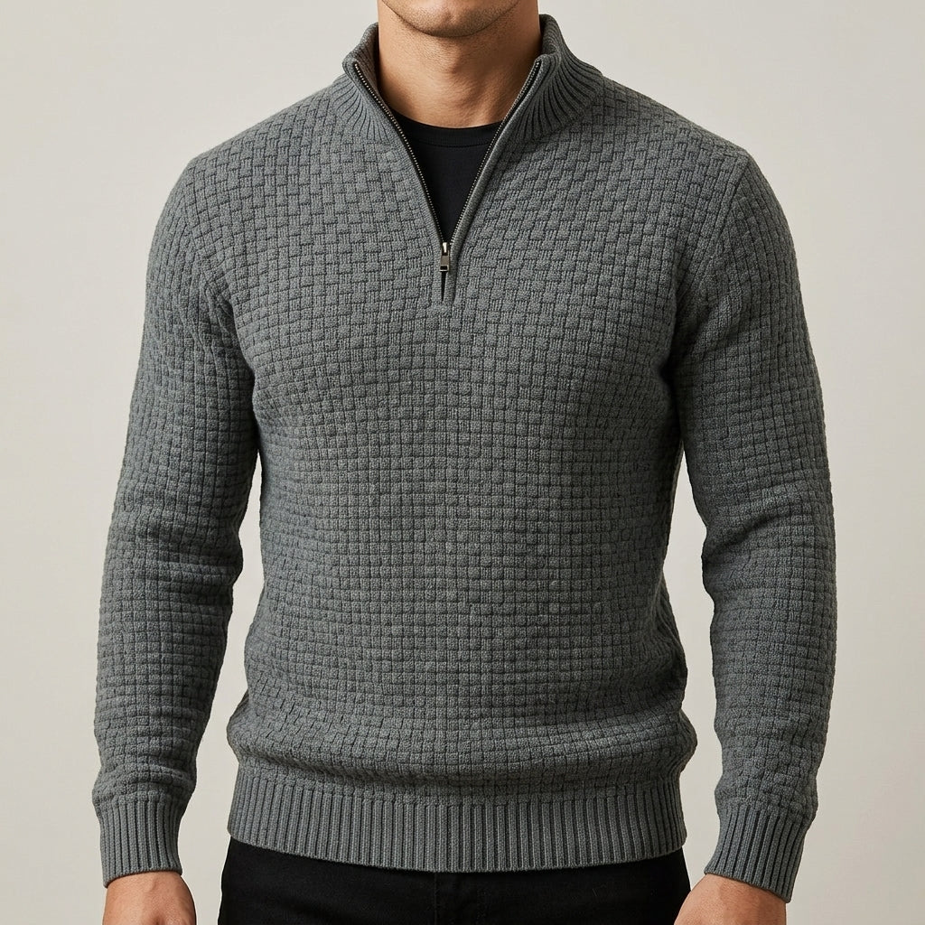 Men's wool blend waffle quarter zip jumper, view 7