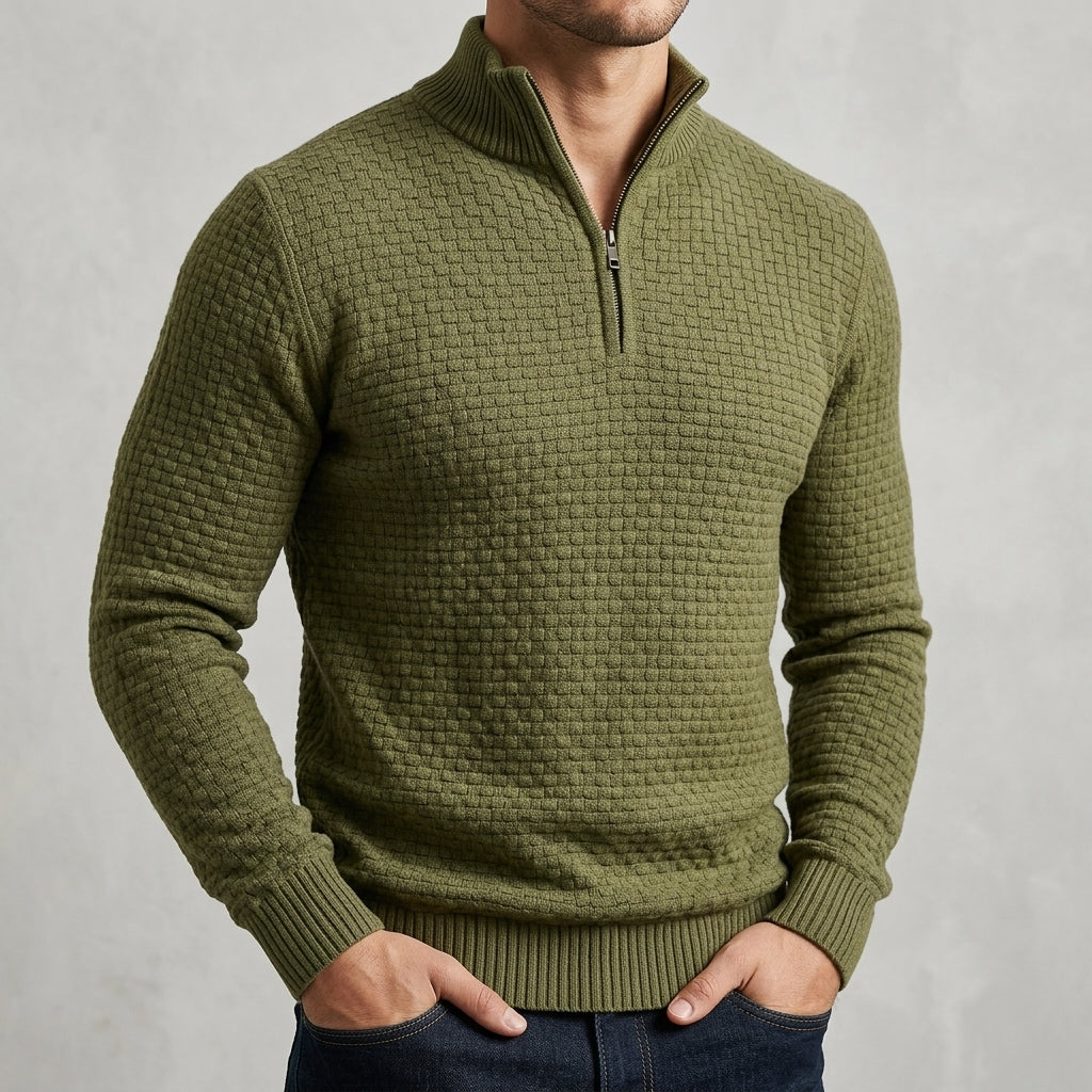 Men's wool blend waffle quarter zip jumper, view 9