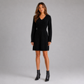Cable knit long sleeve jumper dress with V-neck and ribbed waistband - view 4