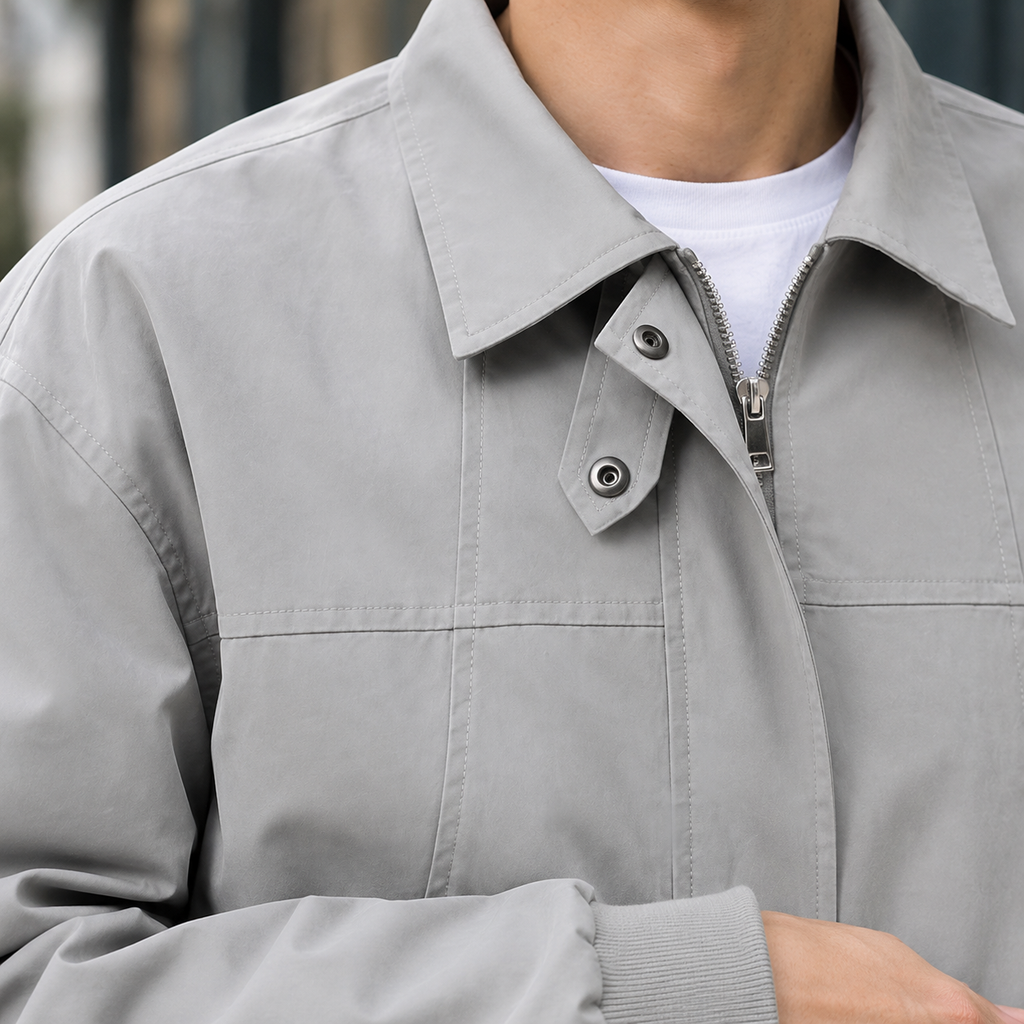Men's panelled point collar zip jacket, side view