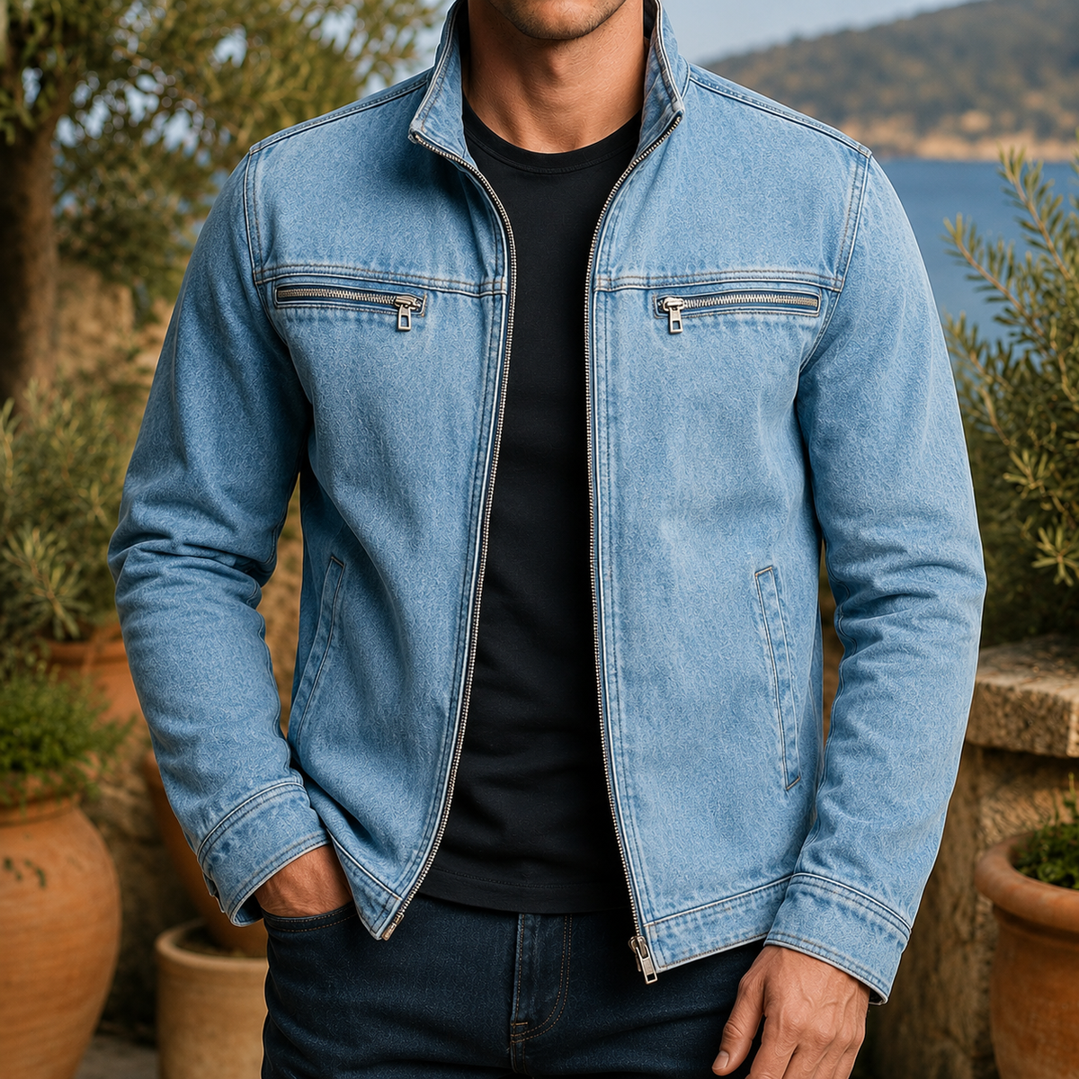 Men's cotton blend stand collar utility jacket, view 6