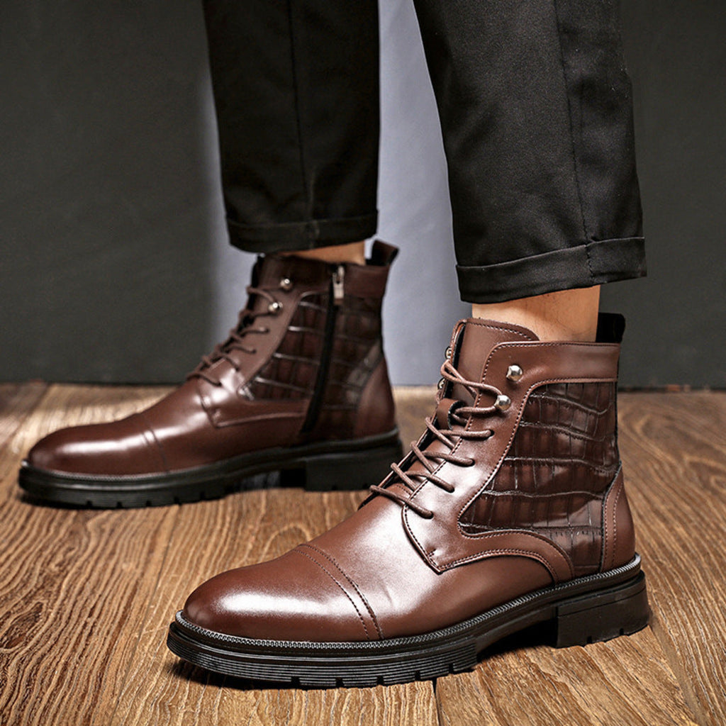 Men's side zip leather dress boots