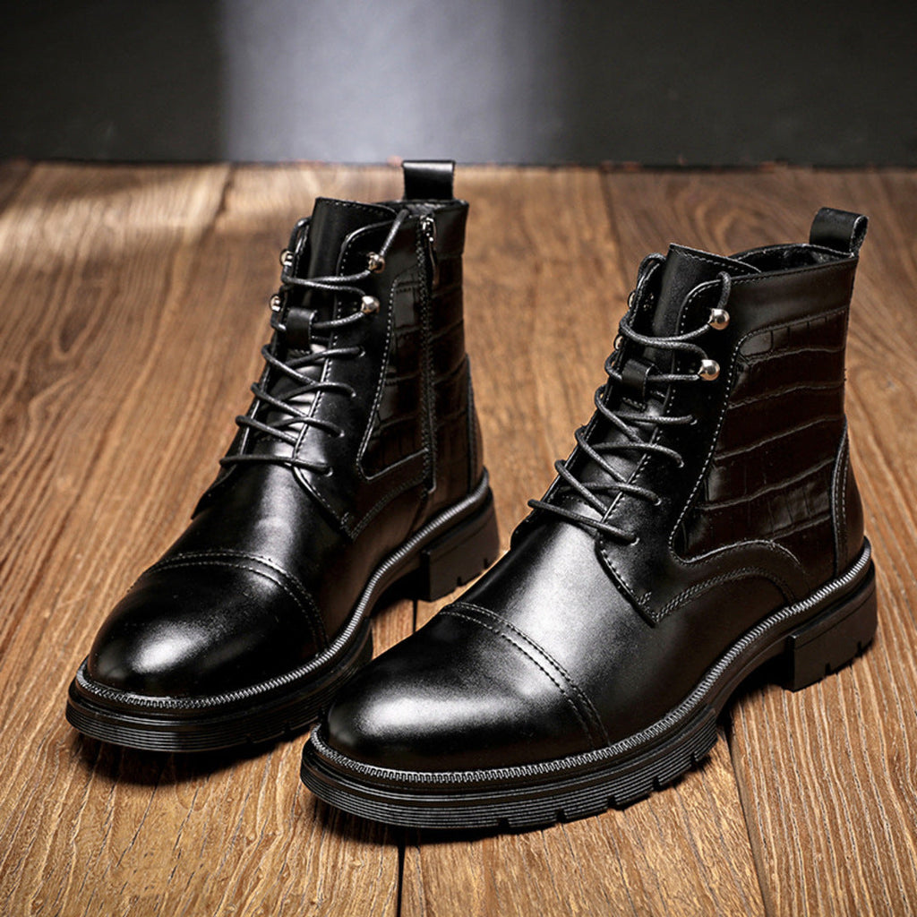 Men's side zip leather dress boots, back view