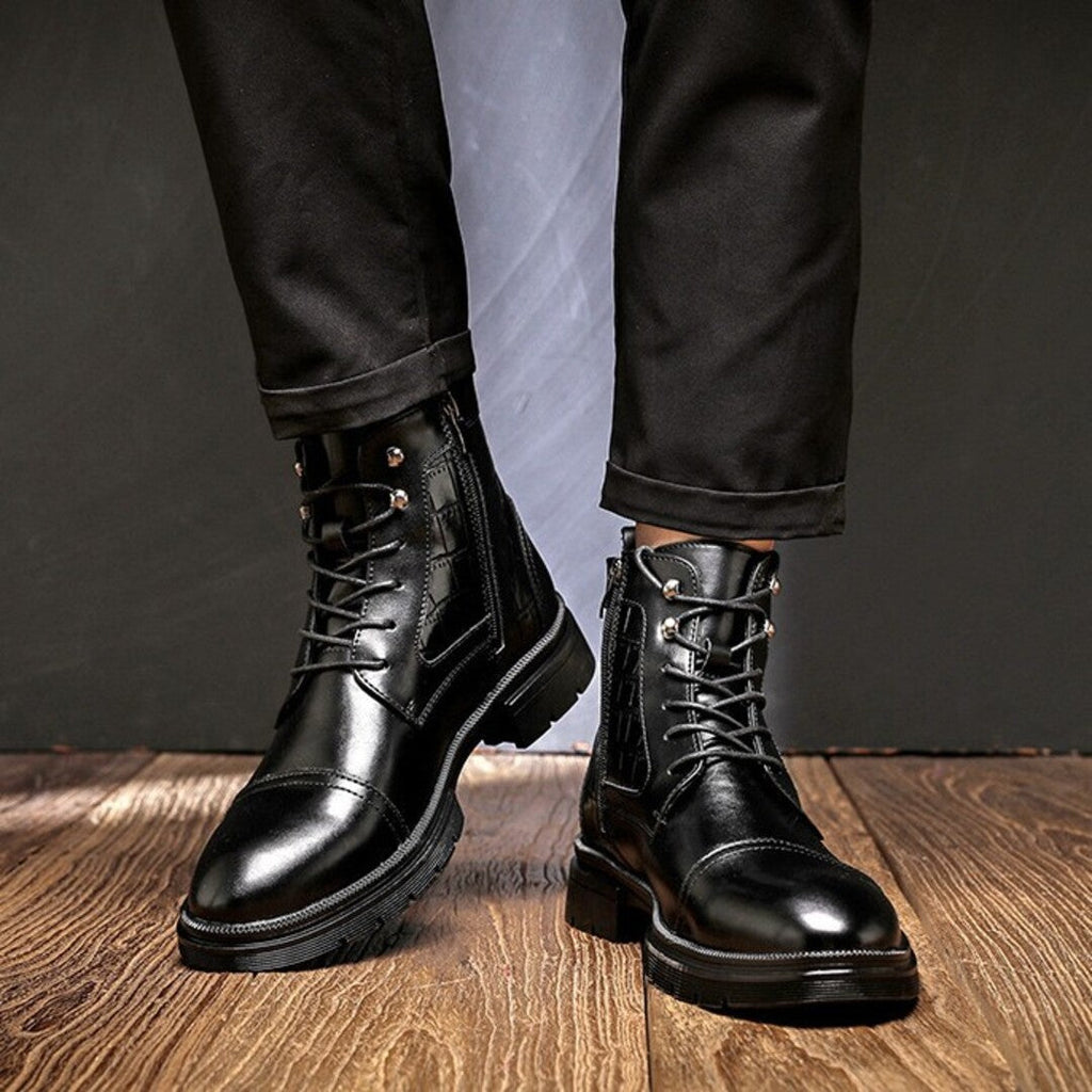 Men's side zip leather dress boots, view 5