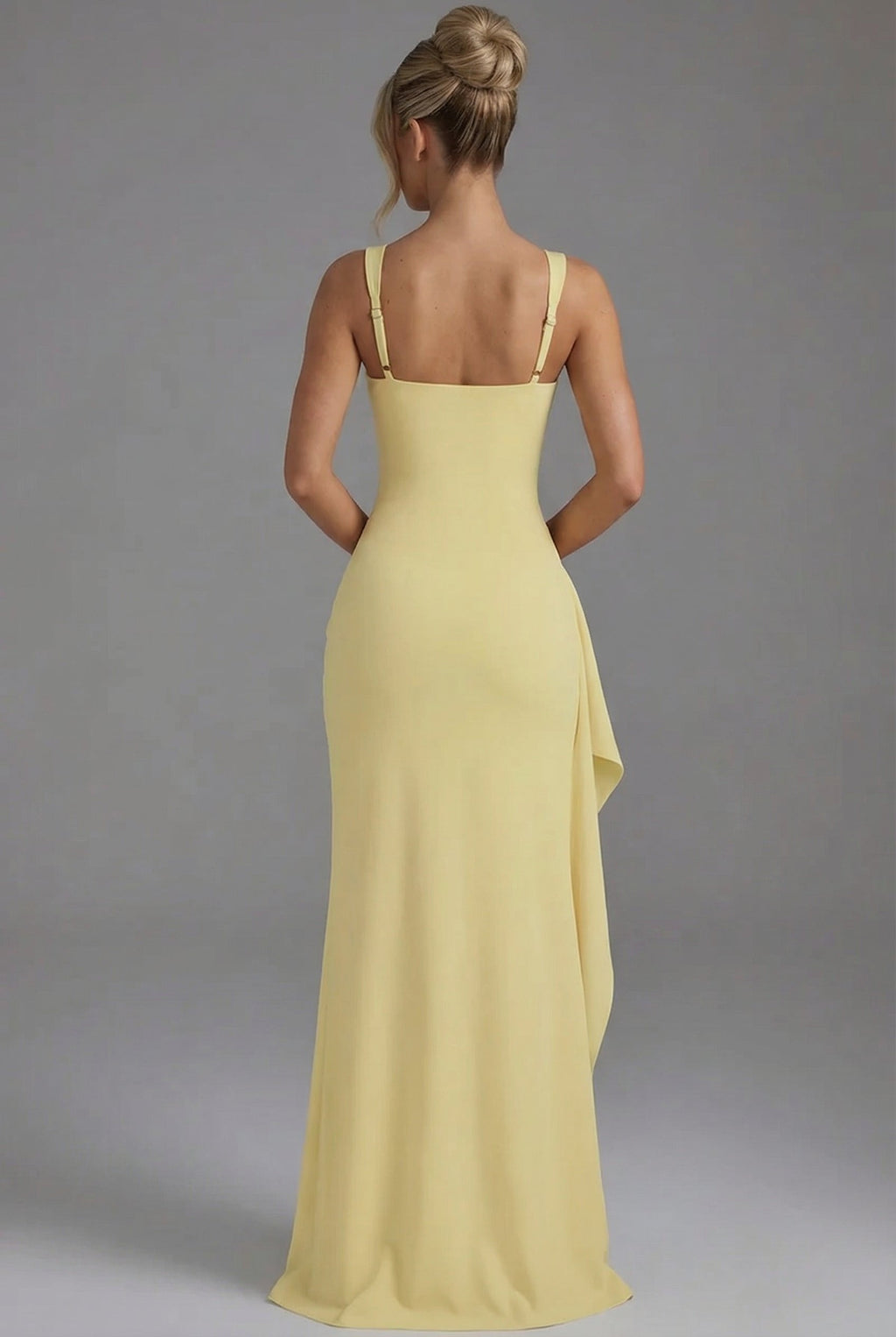 Isla square neck ruched maxi dress with thigh split and cascade drape - view 10