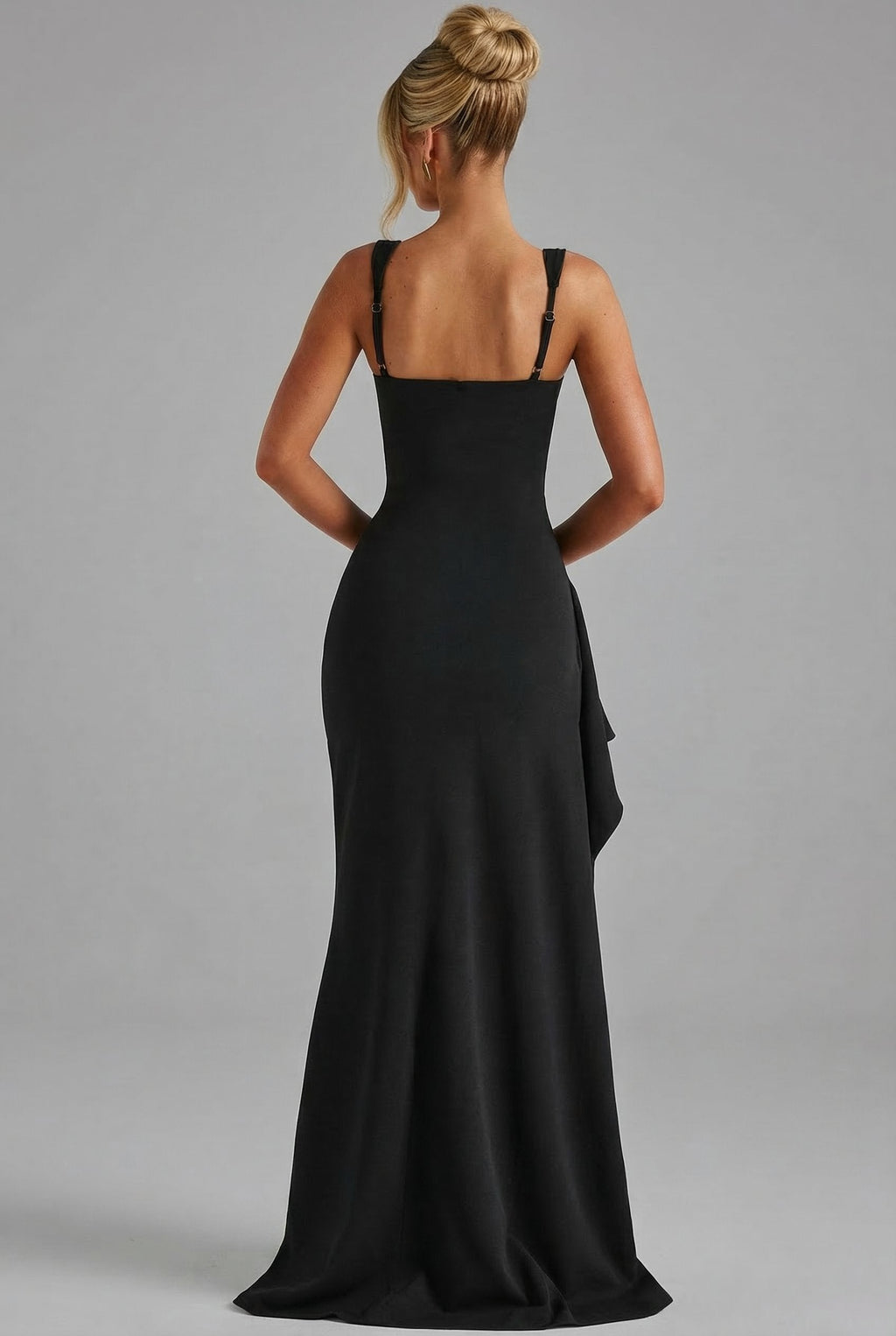 Isla square neck ruched maxi dress with thigh split and cascade drape - view 4