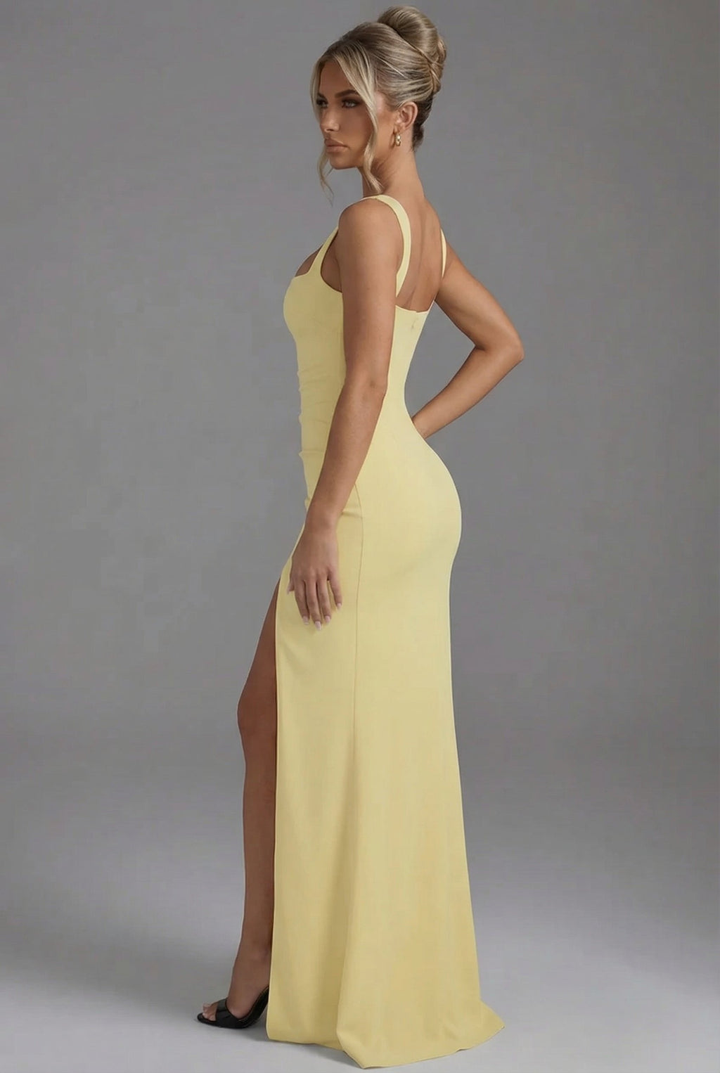 Isla square neck ruched maxi dress with thigh split and cascade drape - view 9