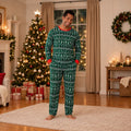 Green Fair Isle style matching Christmas pajamas with red cuffs - view 2