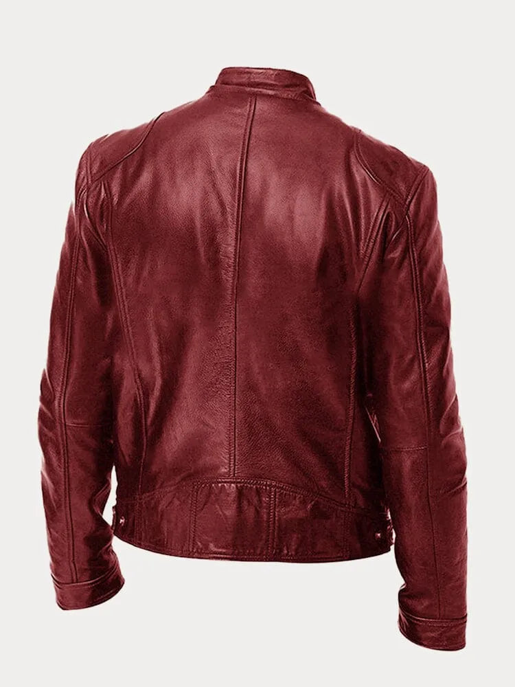 Men's faux leather cafe racer jacket with stand collar and zip pockets - view 13