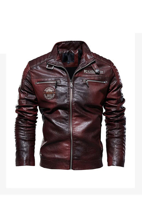 Men's quilted panel leather racer jacket