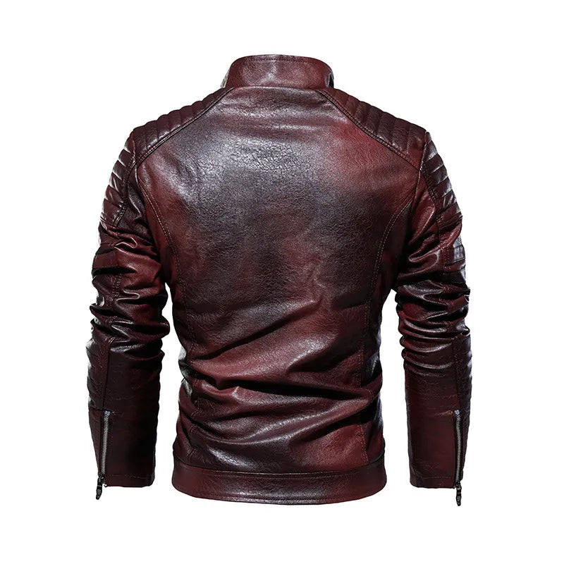 Men's quilted panel leather racer jacket, view 5