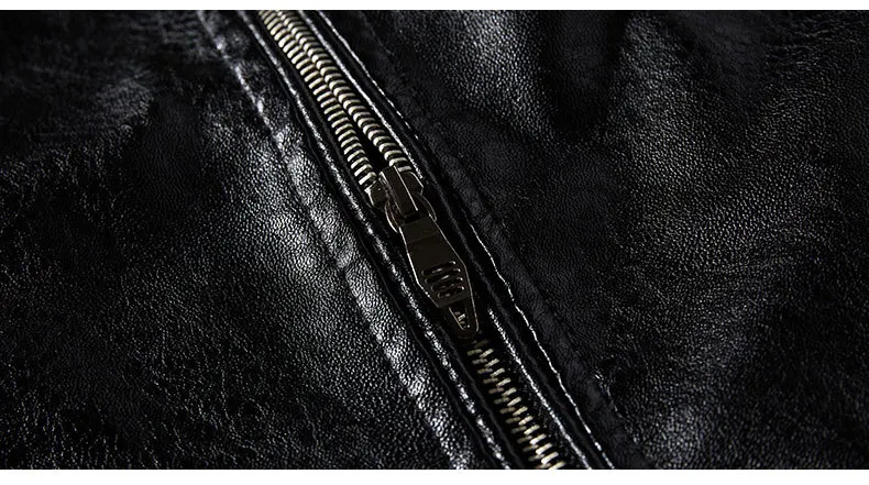 Men's quilted panel leather racer jacket, view 8