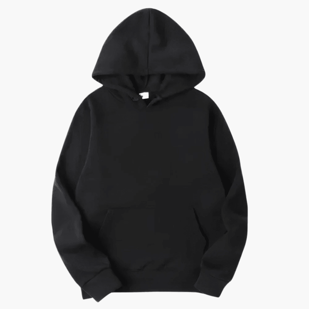 Relaxed fit mens hoodie with drawstring hood, kangaroo pocket and ribbed cuffs