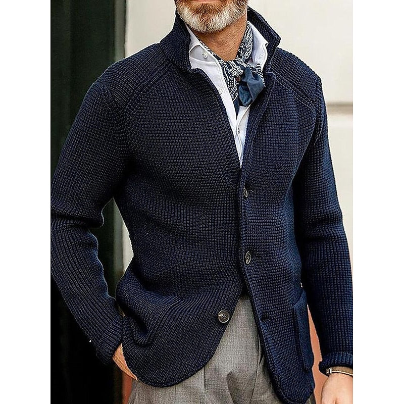 Men's textured stand collar cardigan