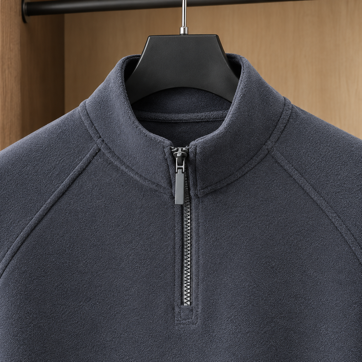 Men's brushed quarter zip sweatshirt with stand collar and raglan sleeves - view 2
