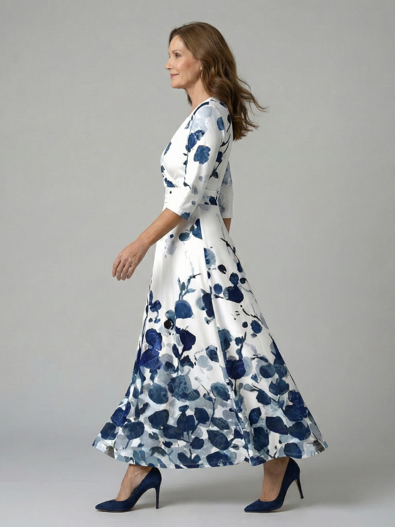 Floral wrap satin maxi dress with V neckline, three-quarter sleeves and sash waist - view 15