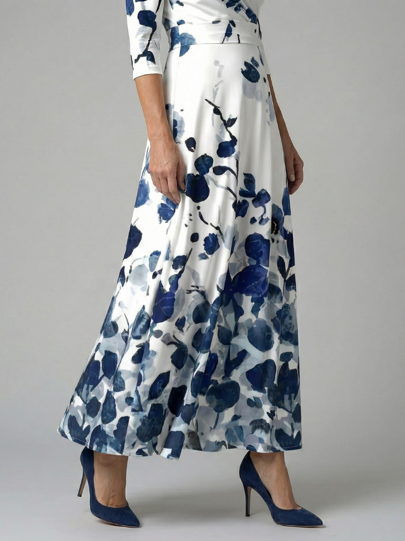 Floral wrap satin maxi dress with V neckline, three-quarter sleeves and sash waist - view 16