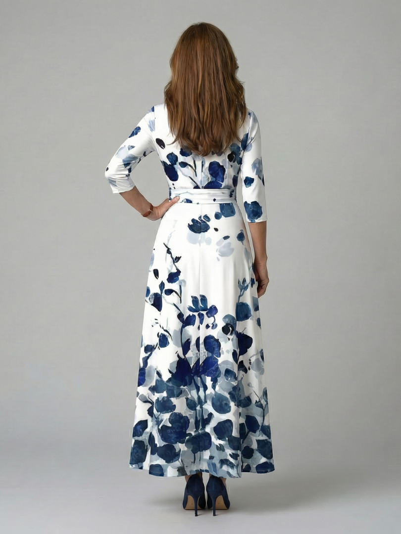 Floral wrap satin maxi dress with V neckline, three-quarter sleeves and sash waist - view 17