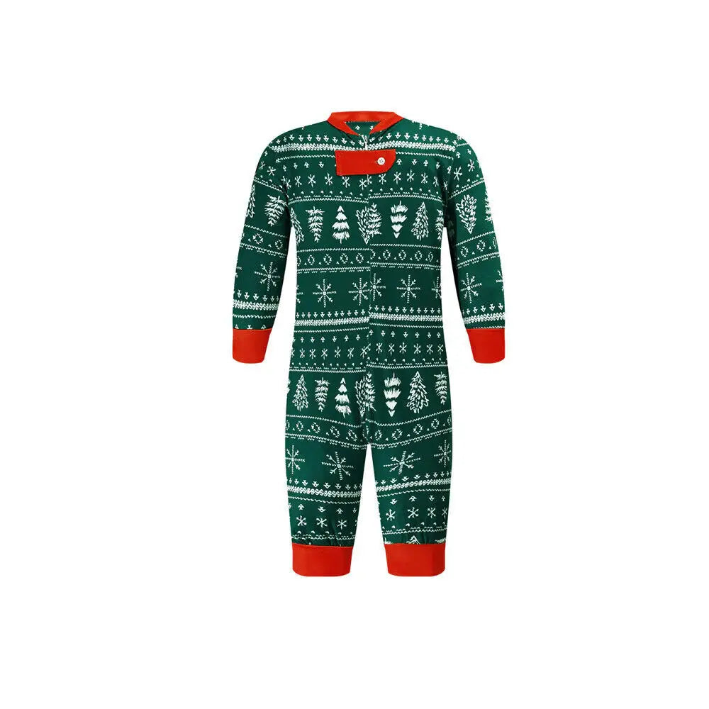 Family wearing matching green Fair Isle print Christmas pyjamas with red ribbed cuffs - view 13