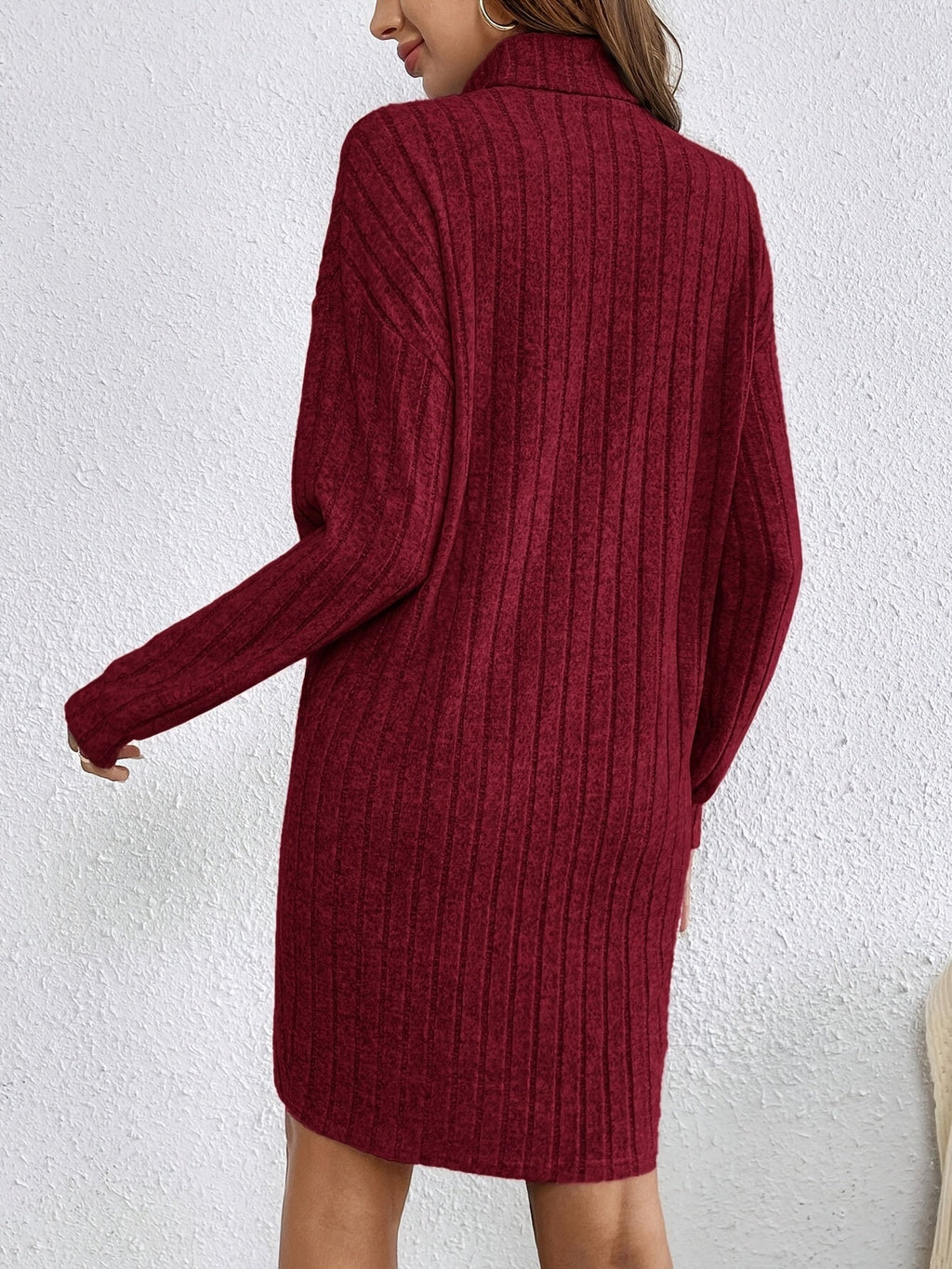 Ribbed turtleneck jumper dress with long sleeves in a mini length - view 13