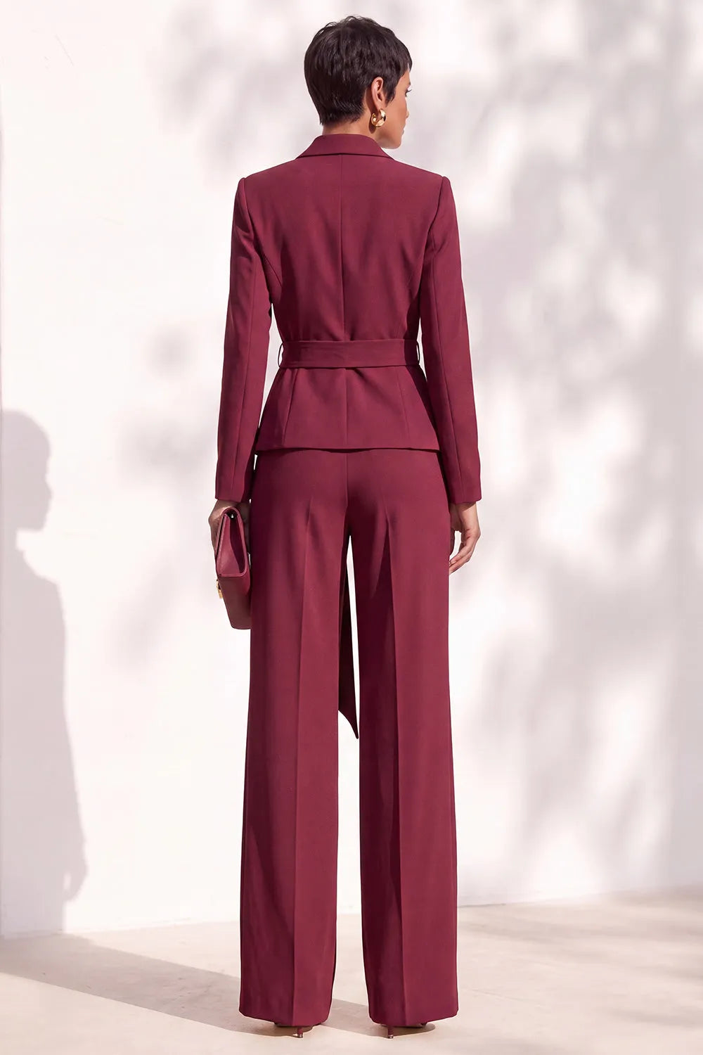 Wide leg pants and wrap blazer set with side tie belt - view 2