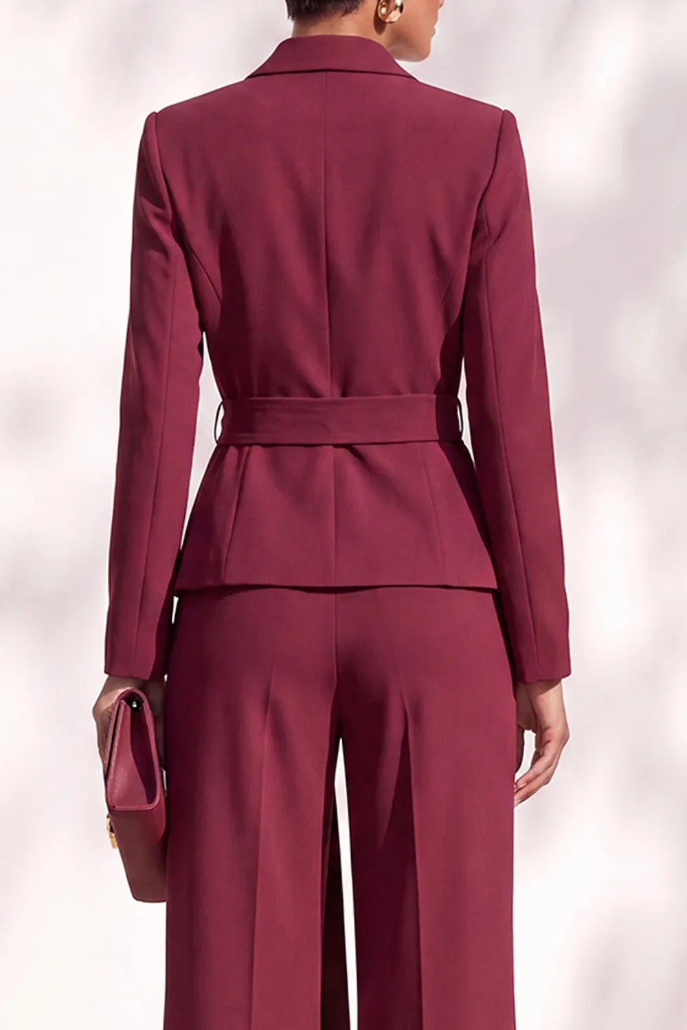 Wide leg pants and wrap blazer set with side tie belt - view 4