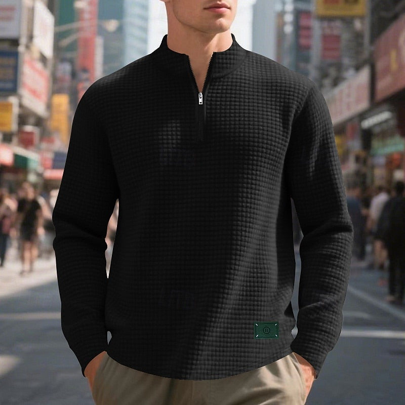Men's textured quarter zip sweatshirt, view 10