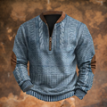 Men's cable knit quarter zip jumper with stand collar and contrast elbow patches