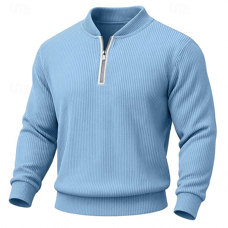 Hector | Ribbed Stand Collar Quarter Zip Pullover