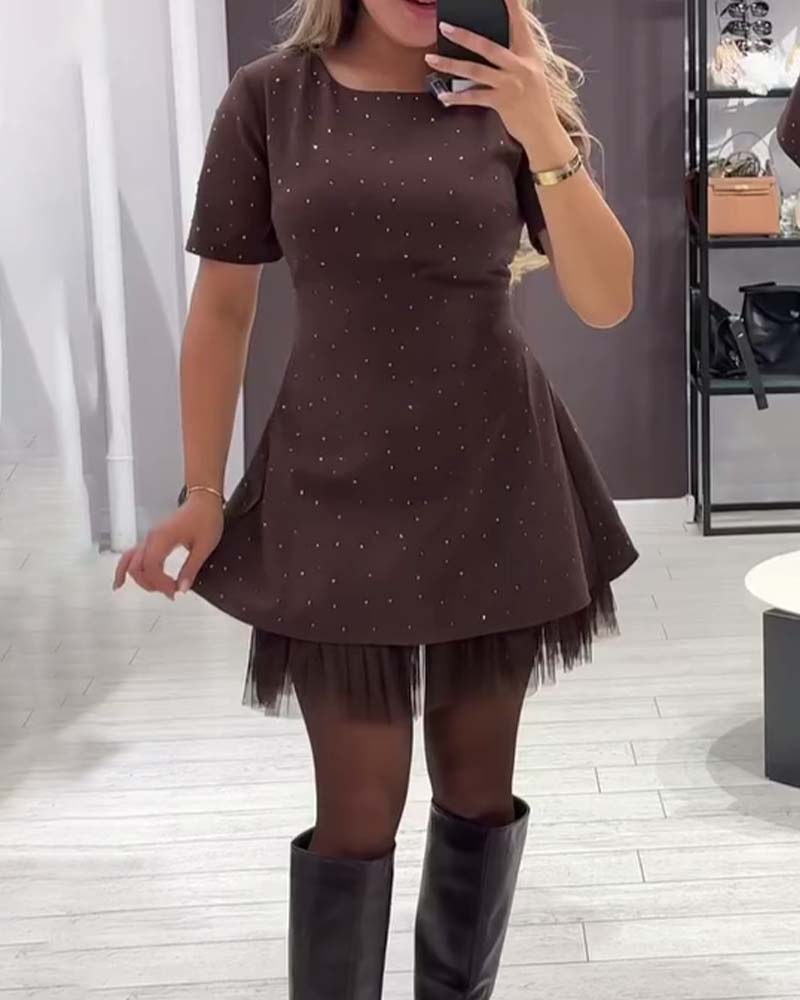 Sparkle A-line mini dress with short sleeves and tulle hem