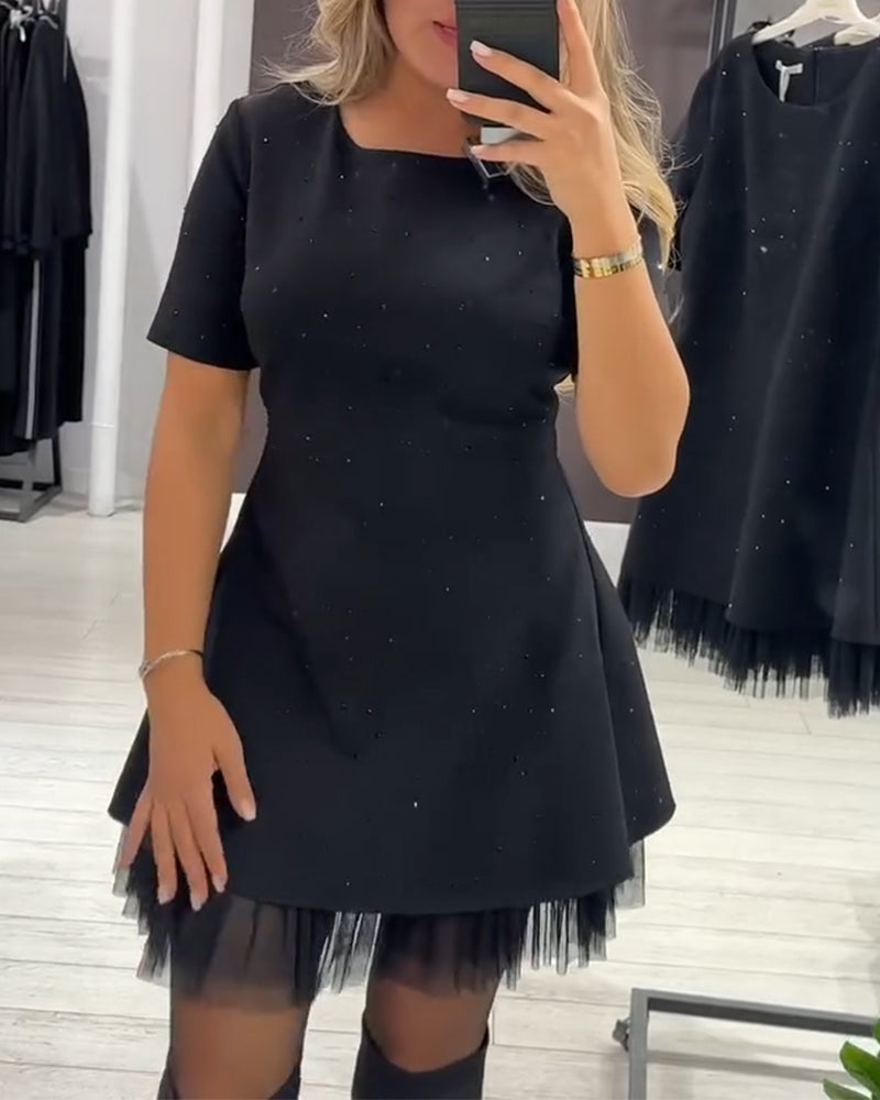 Sparkle A-line mini dress with short sleeves and tulle hem - view 10