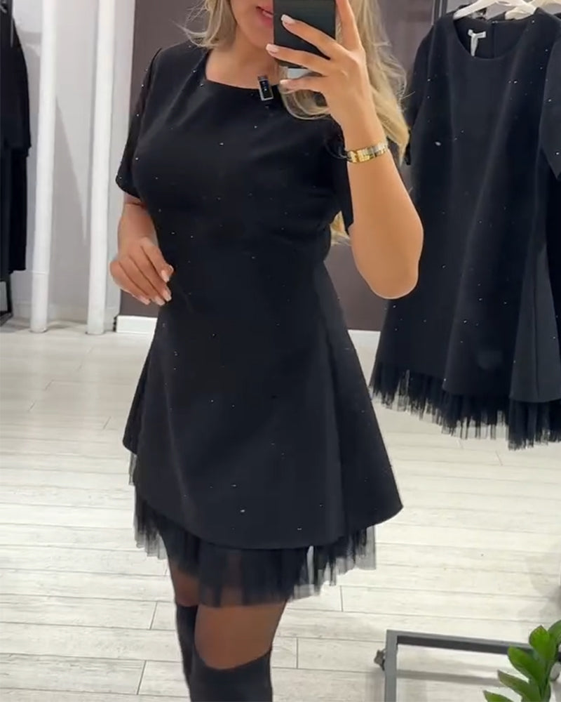 Sparkle A-line mini dress with short sleeves and tulle hem - view 9