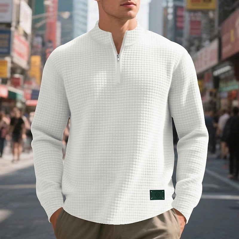 Men's textured quarter zip sweatshirt, view 8