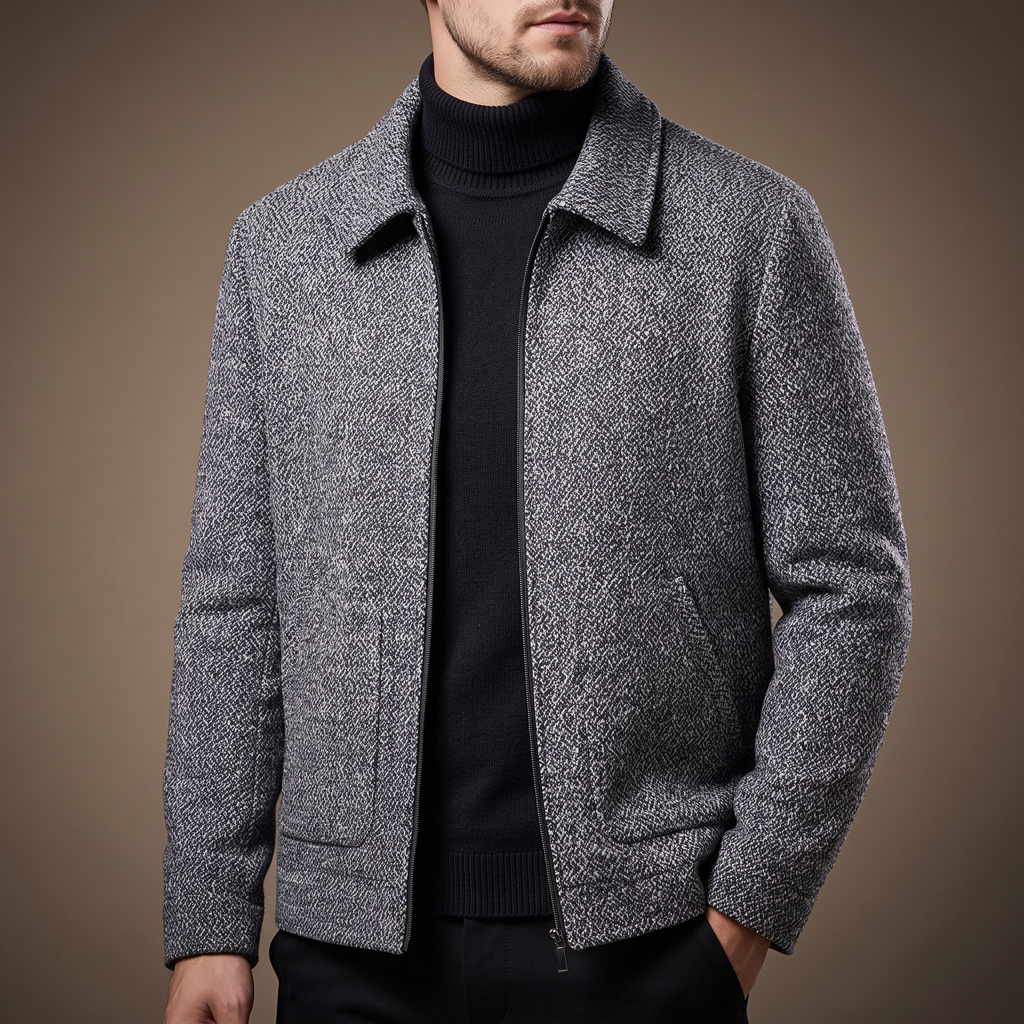 Men's herringbone zip front transition jacket