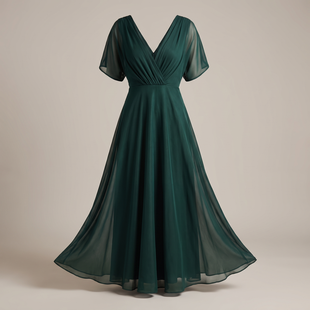 Draped V-neck chiffon maxi dress with ruched waist and flowing skirt - view 5