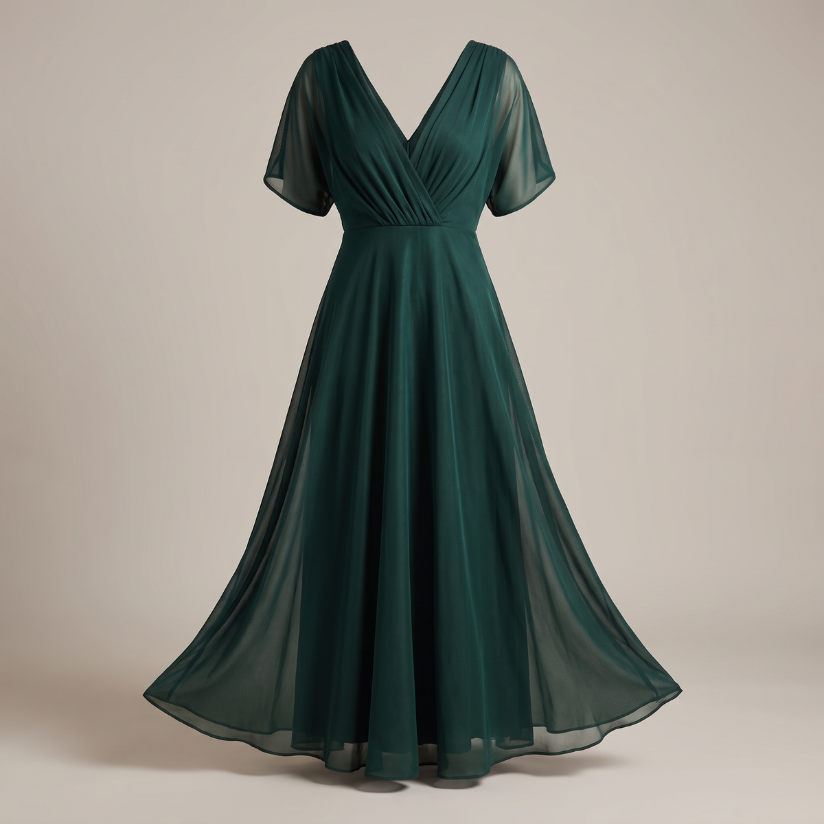 Draped V-neck chiffon maxi dress with ruched waist and flowing skirt - view 5