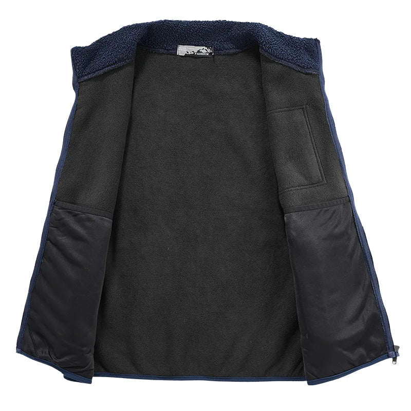 Men's sherpa fleece gilet with stand collar, full zip and contrast zip chest pocket - view 2