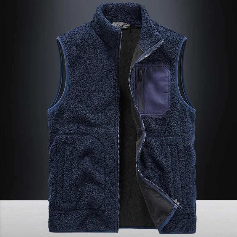 Men's sherpa fleece gilet with stand collar, full zip and contrast zip chest pocket - view 3