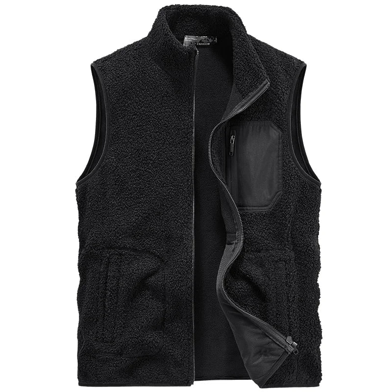 Men's sherpa fleece gilet with stand collar, full zip and contrast zip chest pocket - view 5