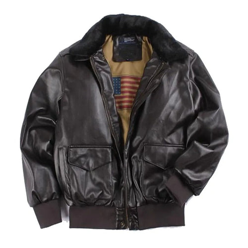 Men's aviator shearling collar leather flight jacket